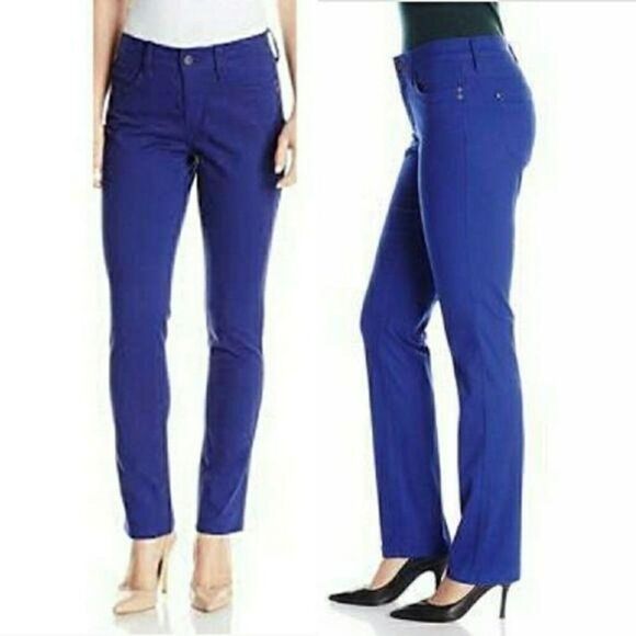 NYDJ Jeans Samantha Slim Fit Colored Blue Mid Rise Straight Leg Lift Tuck Sz 2P - Picture 2 of 12